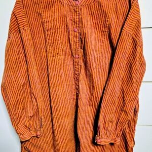 XL Gudrun Sjoden "Artist Smock," Orange & Purple Stripes & Whimsical Detail